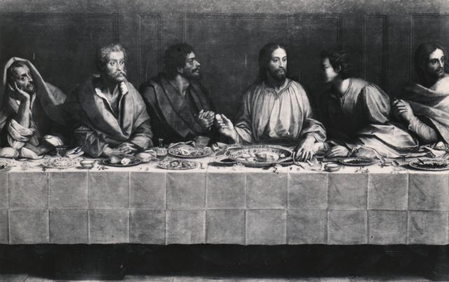 Anonimo — Anonimo - sec. XVI/ XVII - Cristo e gruppo di apostoli al centro — particolare